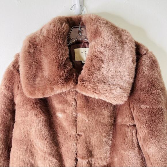 A New Day pink faux fur big collar cropped coat jacket XS - Picture 3 of 7